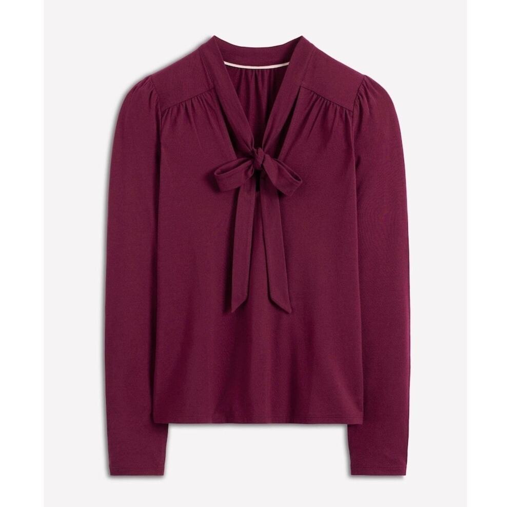 BODEN Burgundy Tie Neck Supersoft Blouse (US 14)
